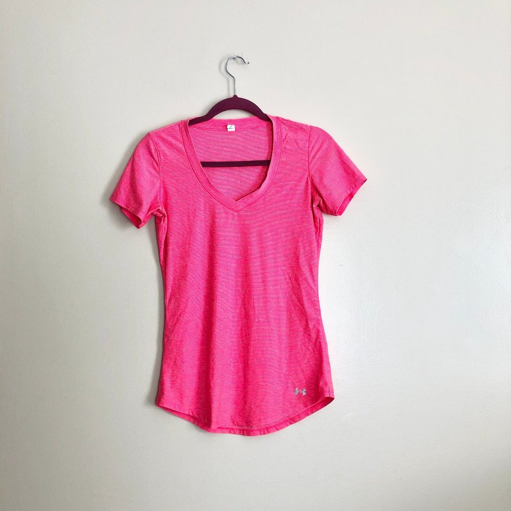 Under Armour Heat Gear Pink Striped V-Neck Top